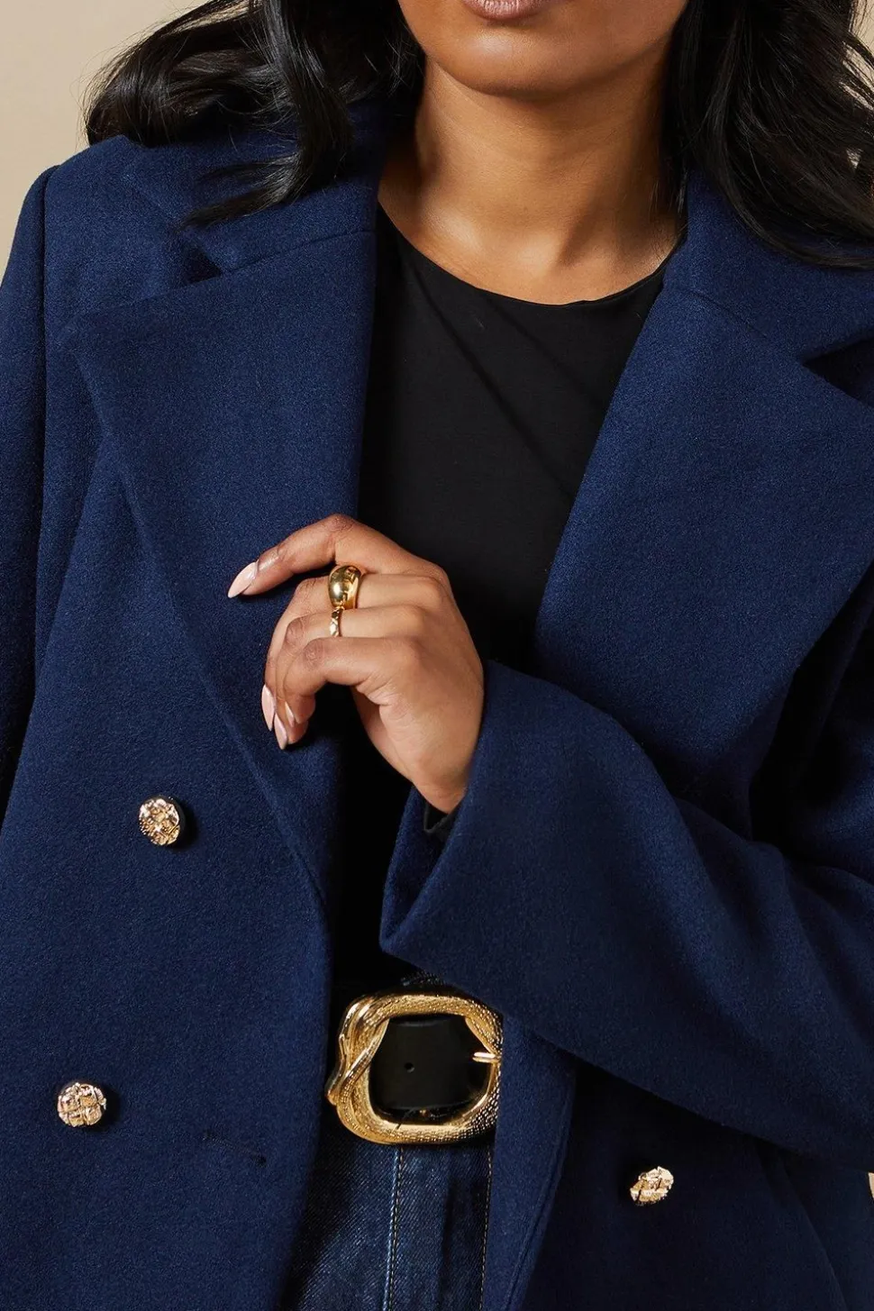 Button Detail Double Breasted Peacoat