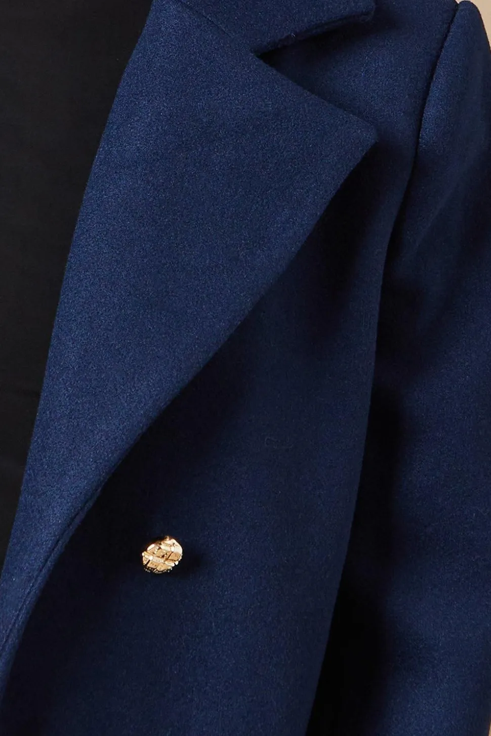 Button Detail Double Breasted Peacoat
