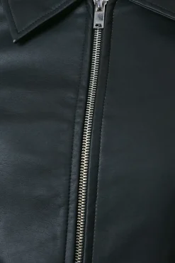 Button Detail Faux Leather Jacket