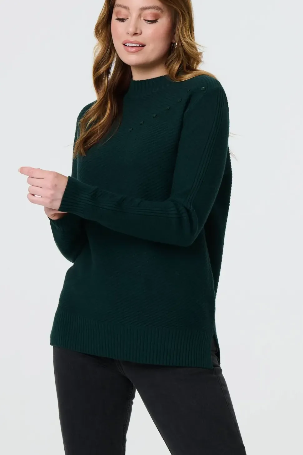 Button Detail High Neck Knit Jumper