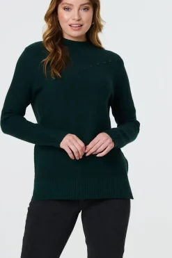 Button Detail High Neck Knit Jumper