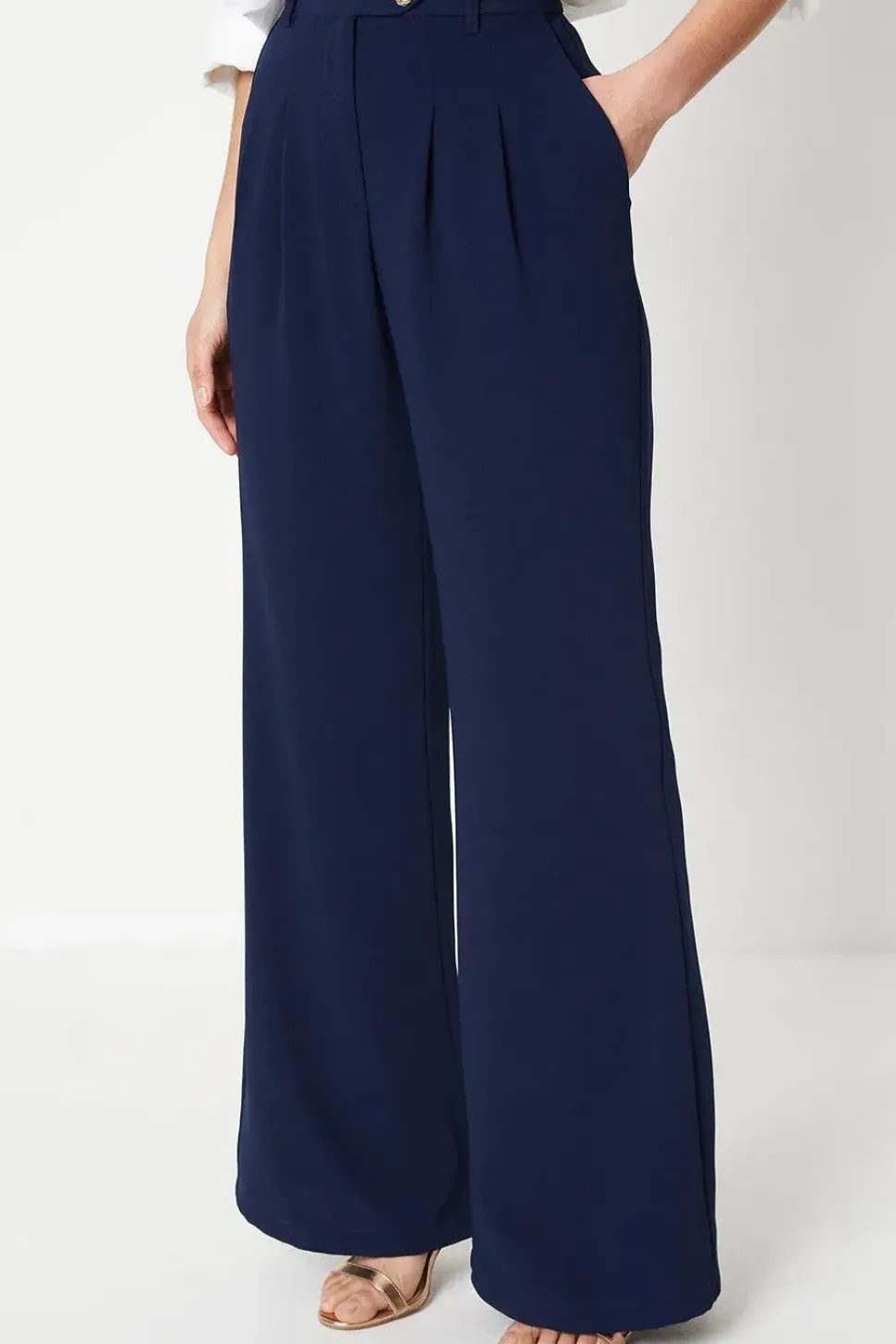 Button Detail Occasion Wide Leg Trouser