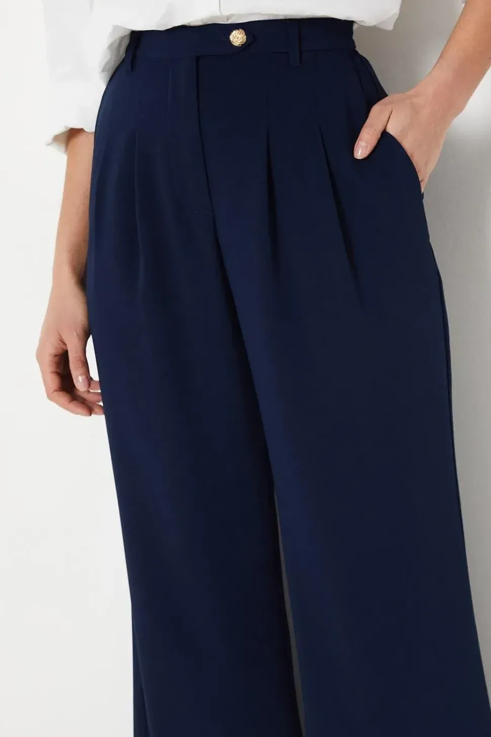 Button Detail Occasion Wide Leg Trouser