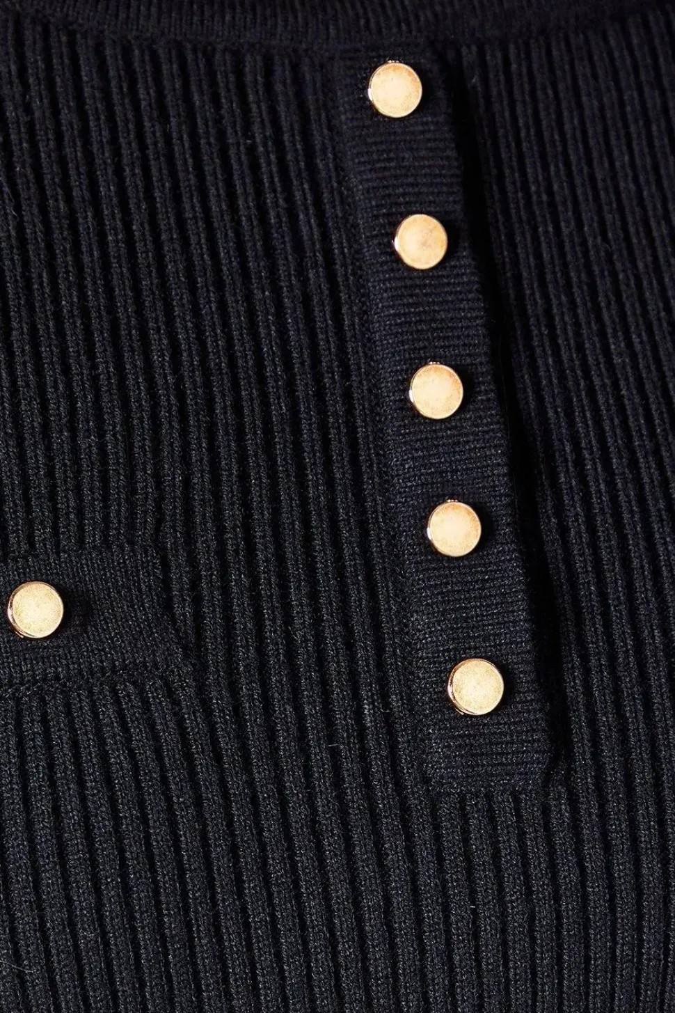 Button Detail Rib Knitted Midi Dress