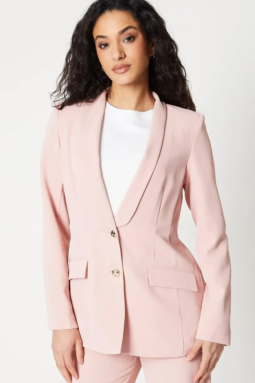 Button Detail Shawl Collar Blazer