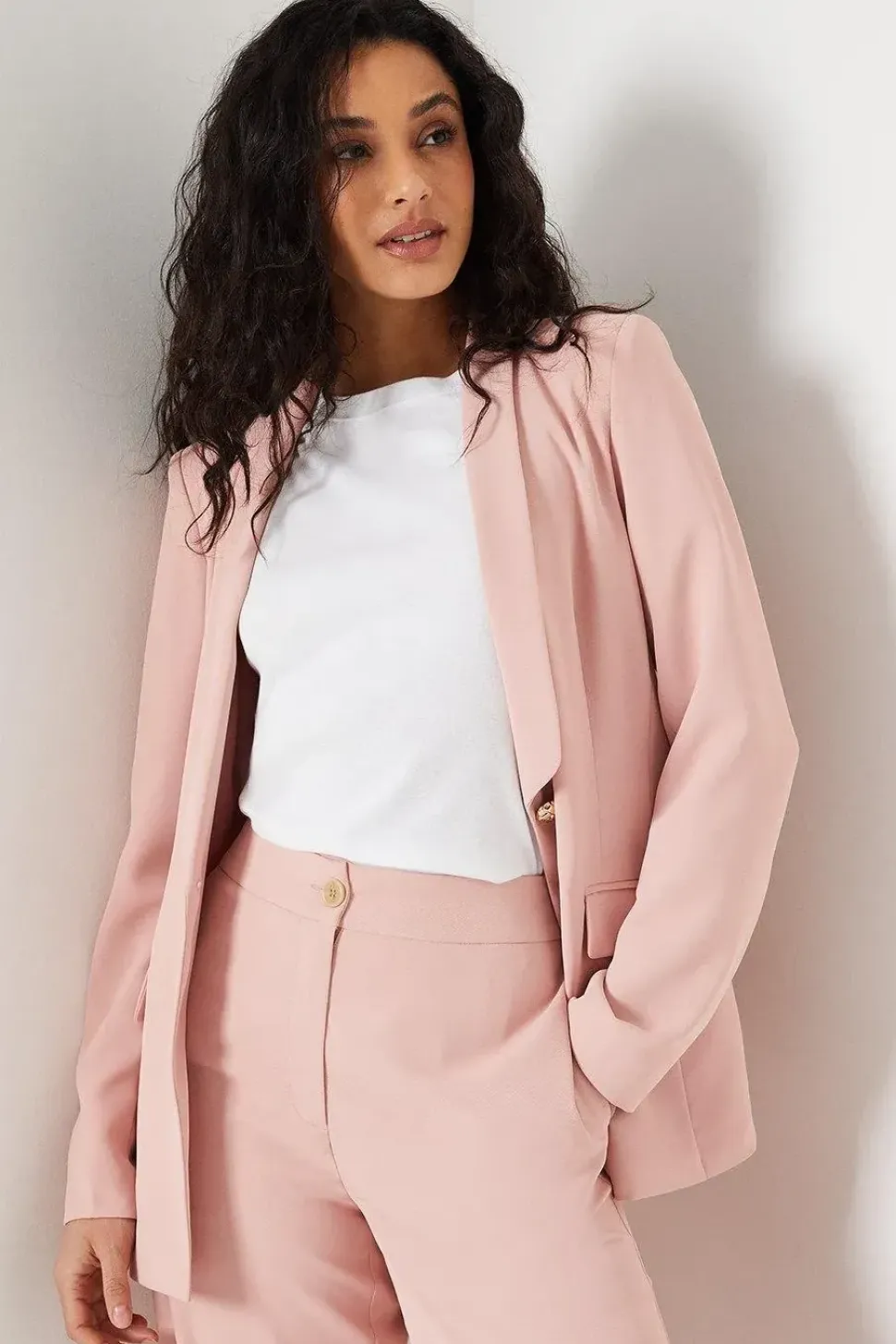 Button Detail Shawl Collar Blazer
