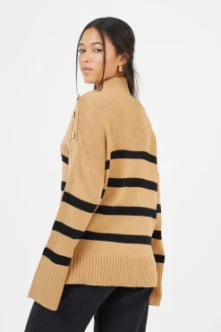 Button Detail Striped Turtleneck Jumper