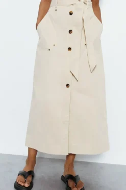Button Detail Tie Up Midi Skirt