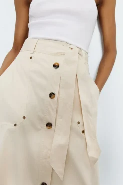 Button Detail Tie Up Midi Skirt