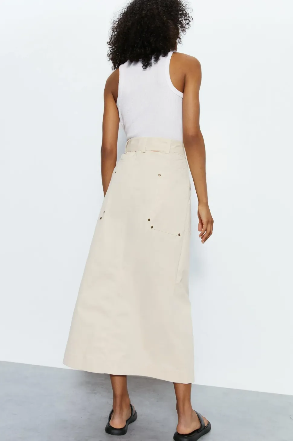 Button Detail Tie Up Midi Skirt