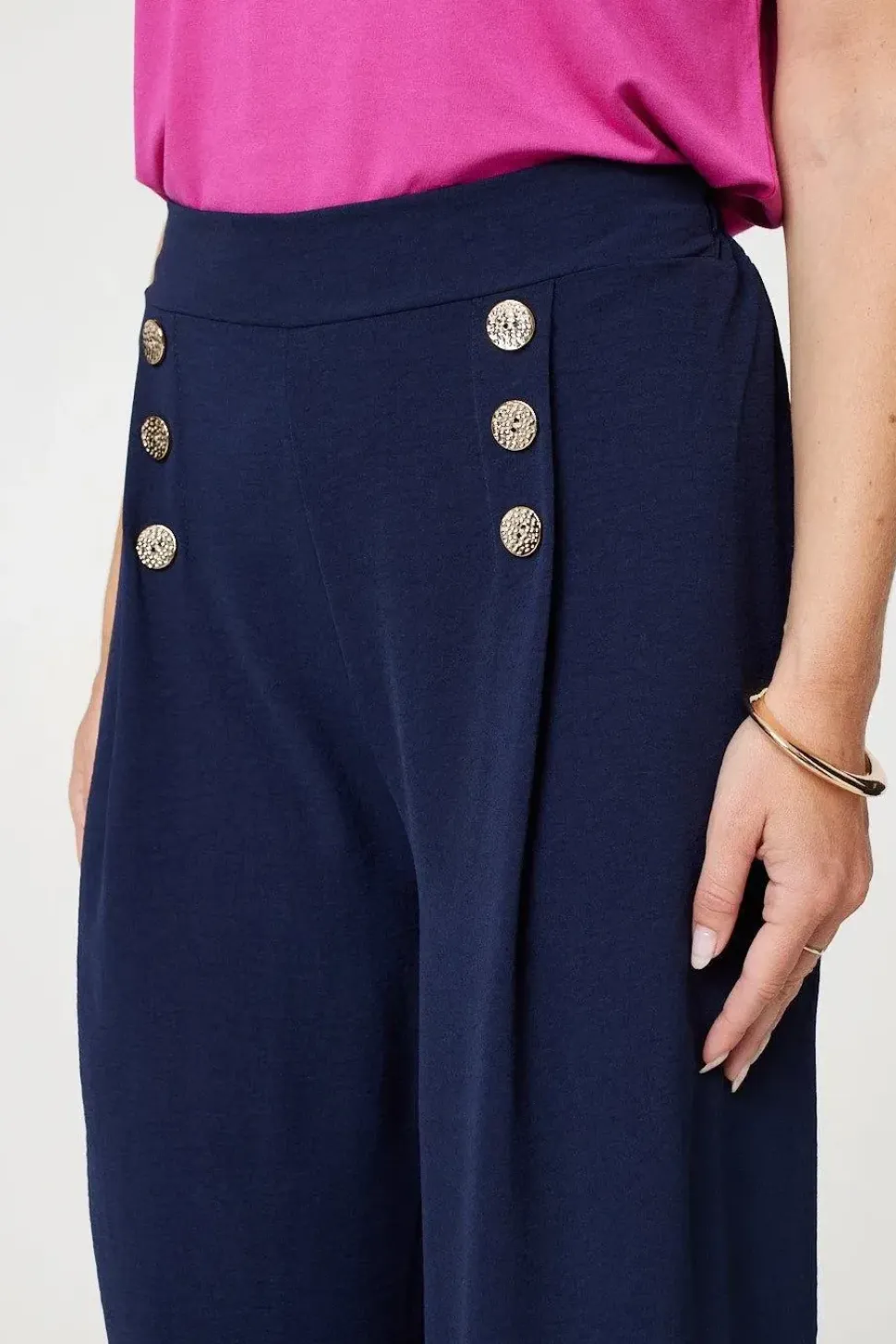 Button Detail Wide Leg Trousers