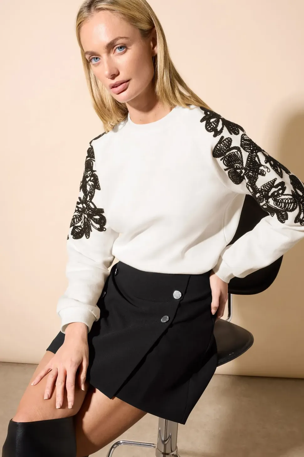 Button Detail Wrap Mini Skirt