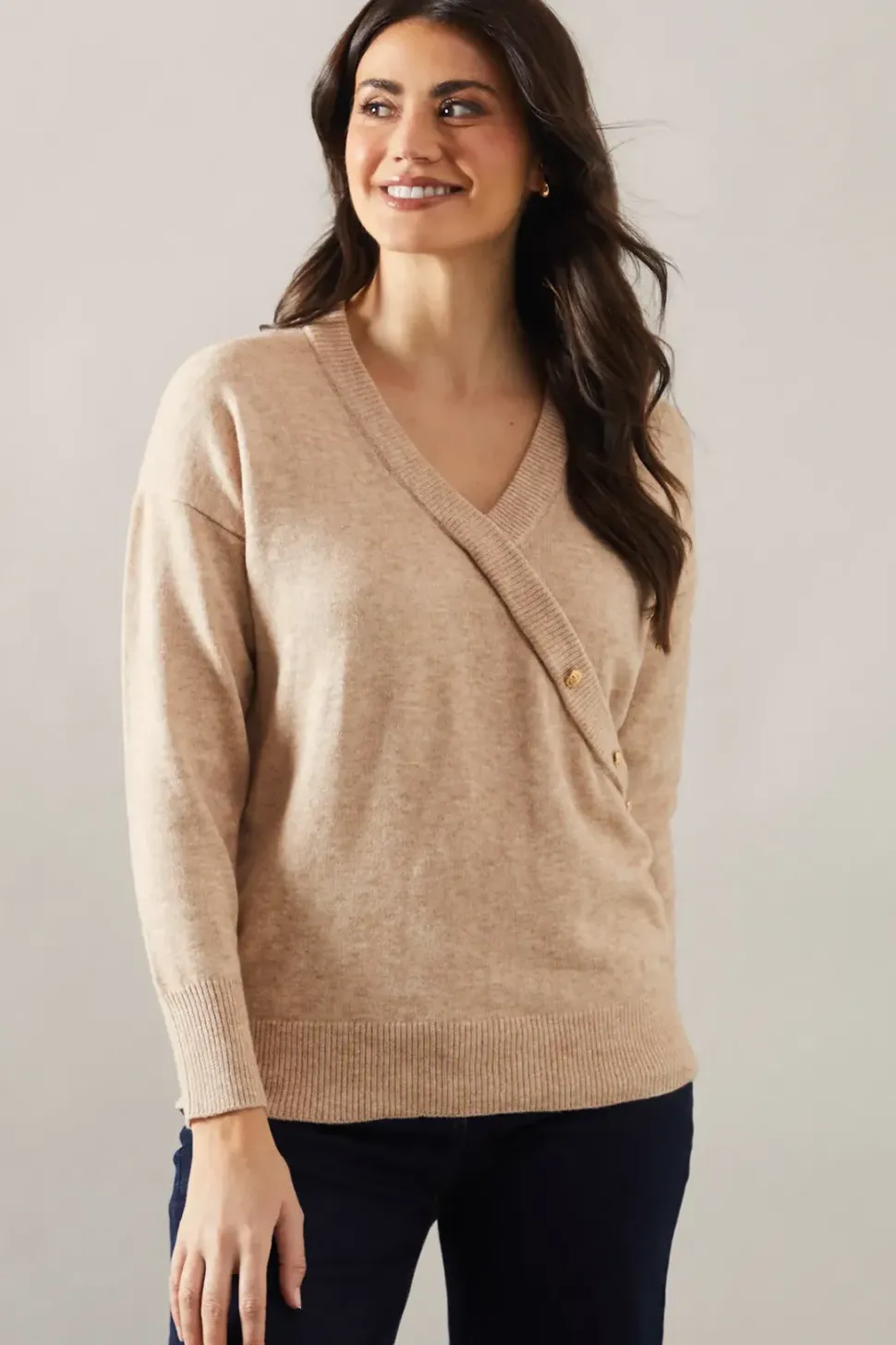 Button Detail Wrap Slouchy Jumper
