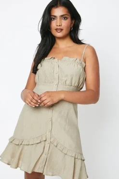 Button Down Frill Detail Strappy Mini Dress