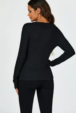 Button Down Ruched Stretch Long Sleeves Top In Black