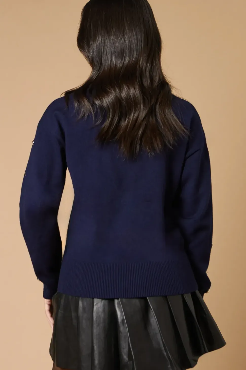 Button Down Sleeve High Neck Jumper