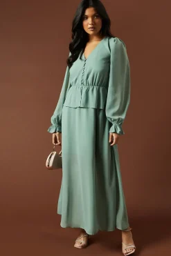 Buttoned Peplum Hem Maxi Dress