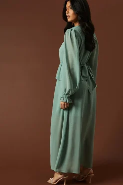 Buttoned Peplum Hem Maxi Dress