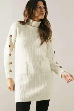 Buttoned Sleeve High Neck Tunic