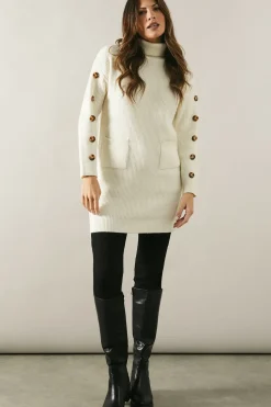 Buttoned Sleeve High Neck Tunic