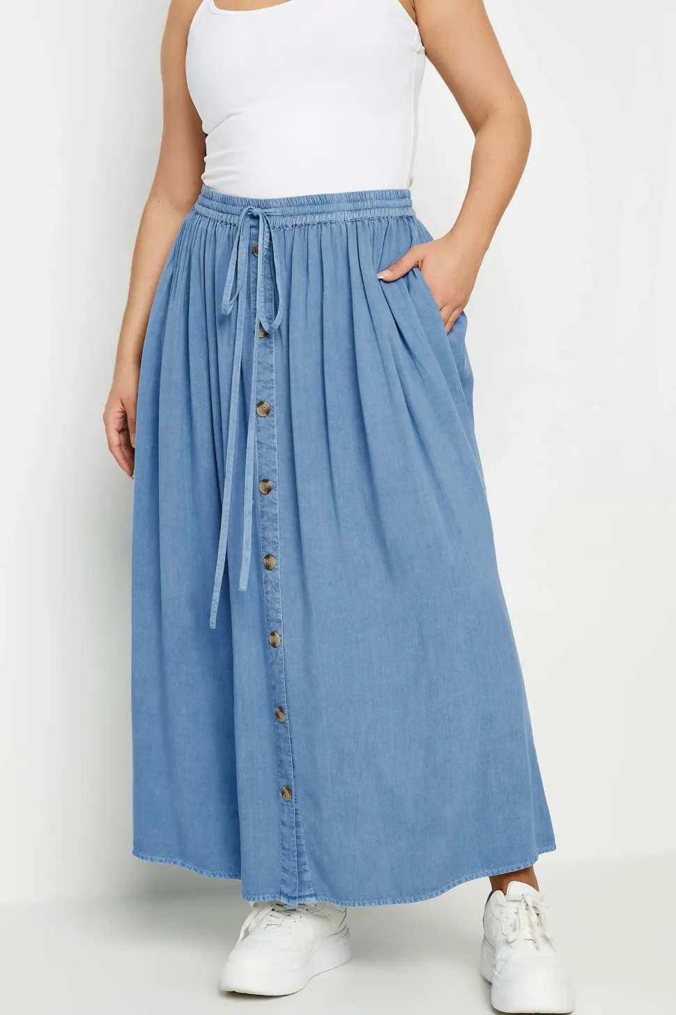 Button Front Linen Maxi Skirt