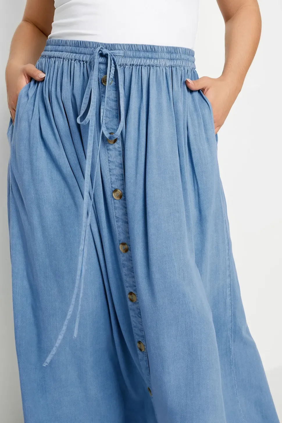 Button Front Linen Maxi Skirt