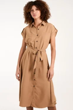 Button Front Midi Utility Shirt Dress