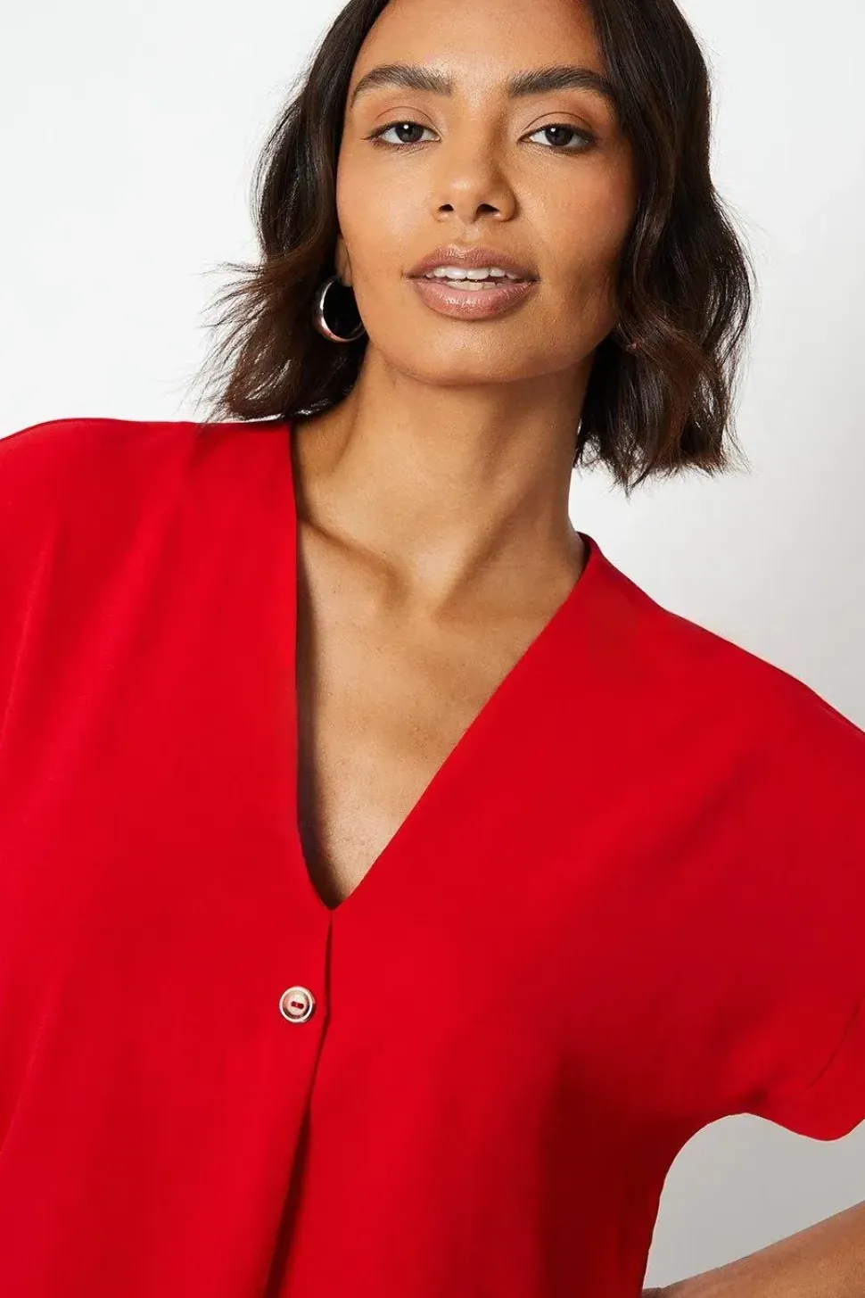 Button Front Roll Sleeve Blouse
