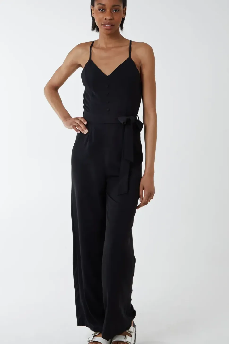 Button Front Strappy Jumpsuit