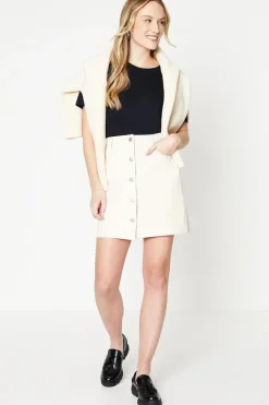 Button Front Twill Skirt