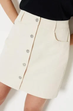 Button Front Twill Skirt