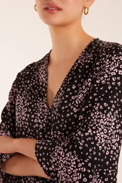 Button Front V Neck Flounce Blouse