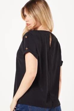 Button Shoulder Roll Sleeve