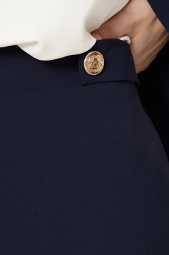 Button Tab Detail Wide Leg Trouser