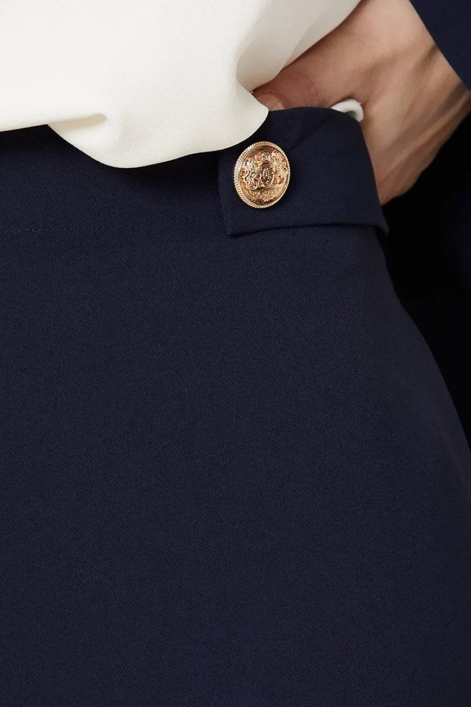 Button Tab Detail Wide Leg Trouser