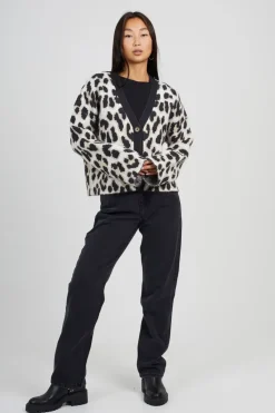 Button Through Animal Print Jacquard Knit Cardigan