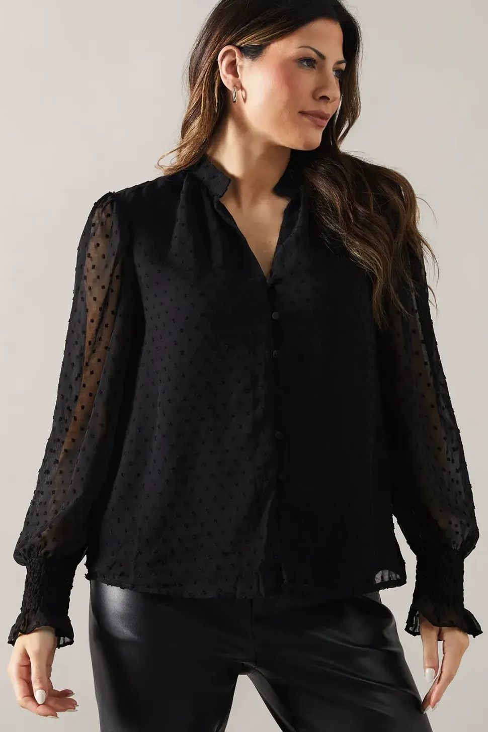 Button Through Dobby Blouse