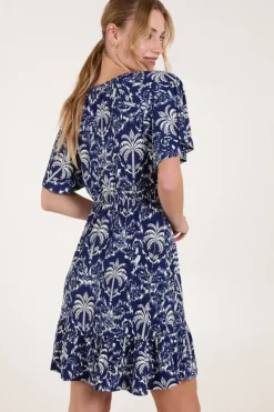 Button Through Elastic Waist Mini Dress