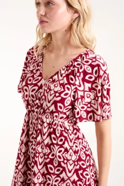 Button Through Elastic Waist Mini Dress