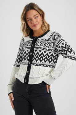Button Through Fairisle Cable Knit Cardigan