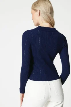Button Through Knitted Polo Top