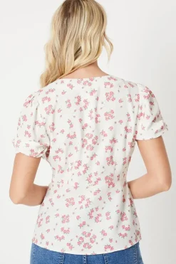 Button Through Short Sleeve Tea Blouse