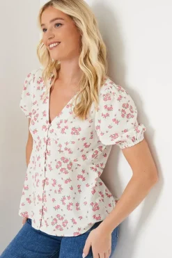 Button Through Short Sleeve Tea Blouse