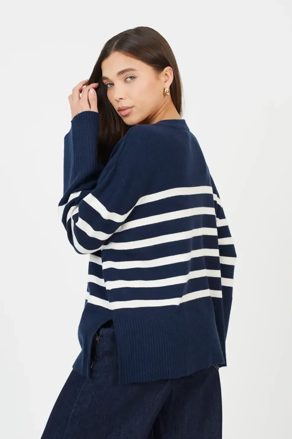 Button Through V-neck Stripe Cardigan