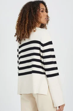 Button Through V-neck Stripe Cardigan