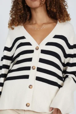 Button Through V-neck Stripe Cardigan