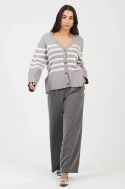 Button Through V-neck Stripe Cardigan