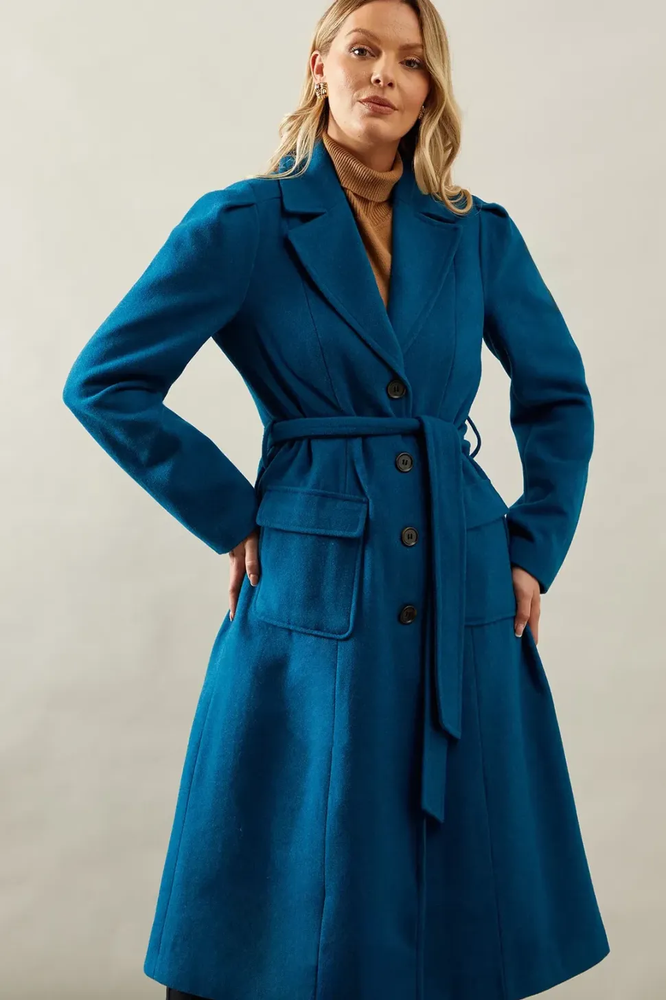 Button Through Wool Mix Fit And Flare Coat