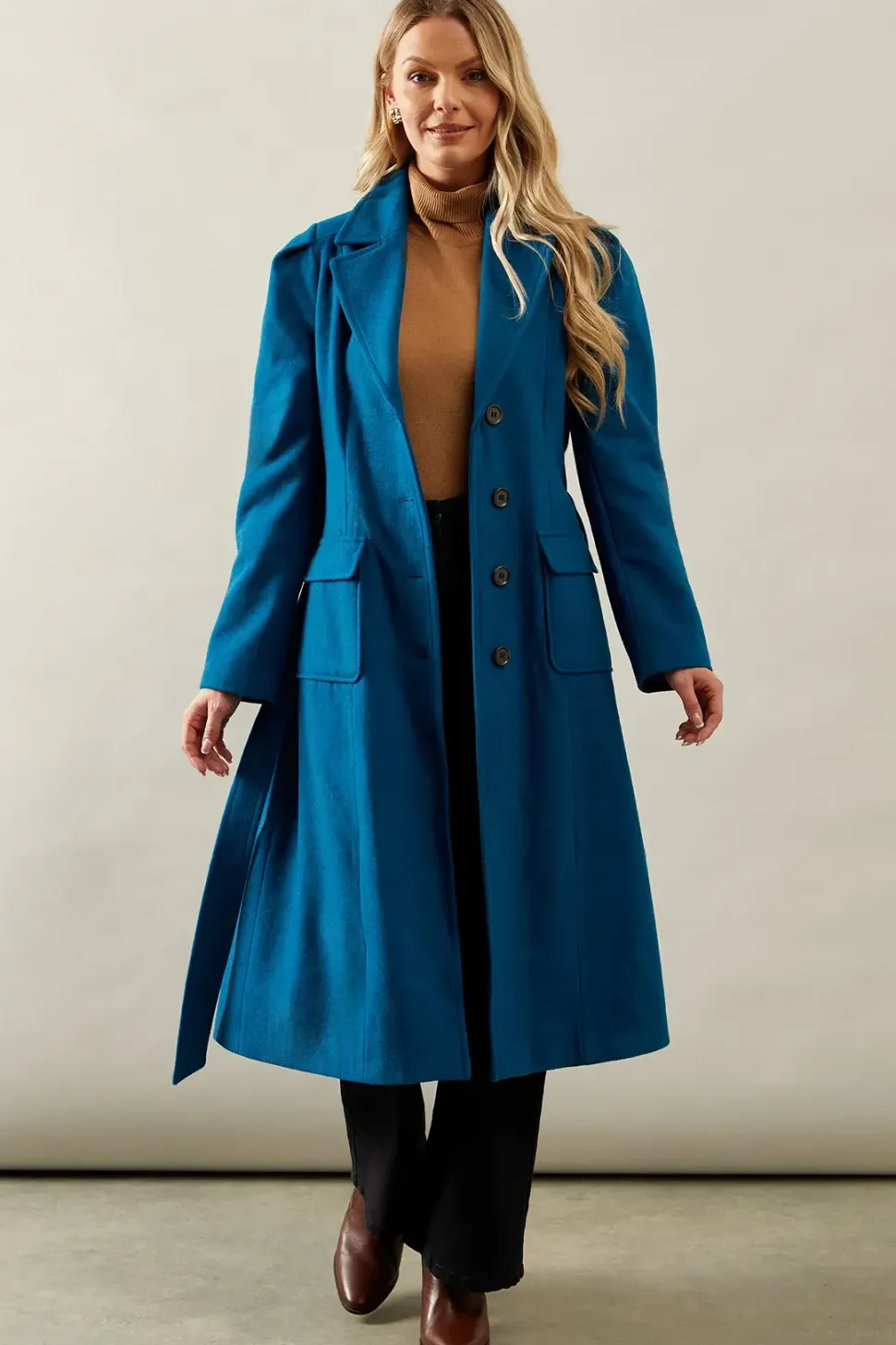 Button Through Wool Mix Fit And Flare Coat