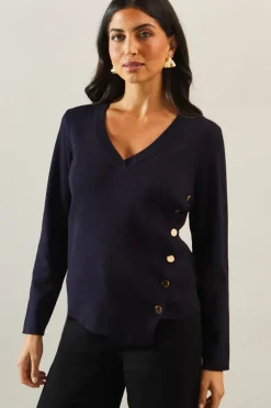 Button V Neck Jumper